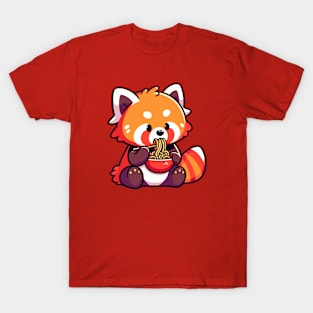 cute red panda eating noodle T-Shirt